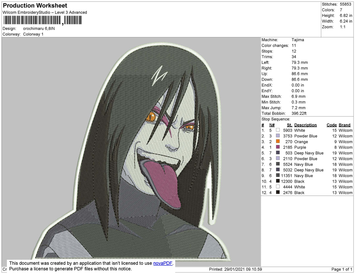 Orochimaru Eyes Embroidery Design – Anime Naruto Machine Embroidery File