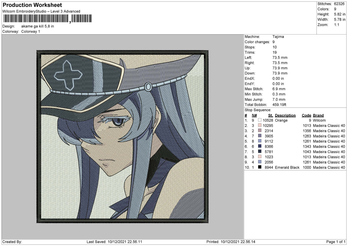 Esdeath Embroidery Design File, Akame ga Kill Anime Embroide