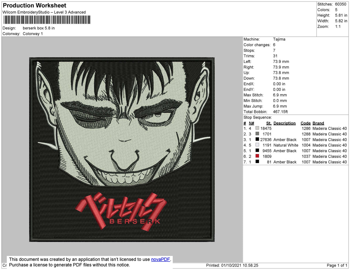 Berserk V6 Embroidery File 6 sizes – embroiderystores