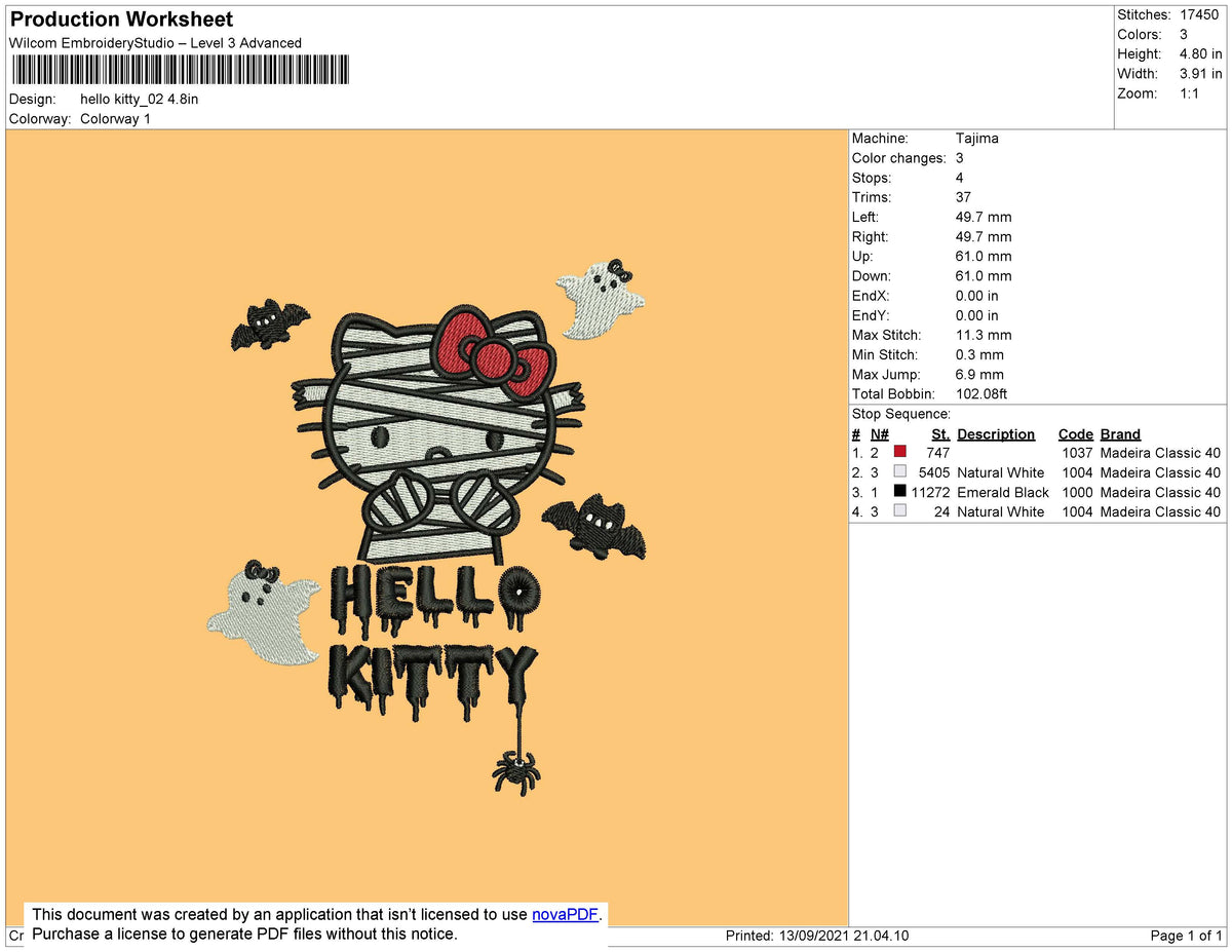 Hello Kitty Halloween Embroidery Designs (2 sizes!)