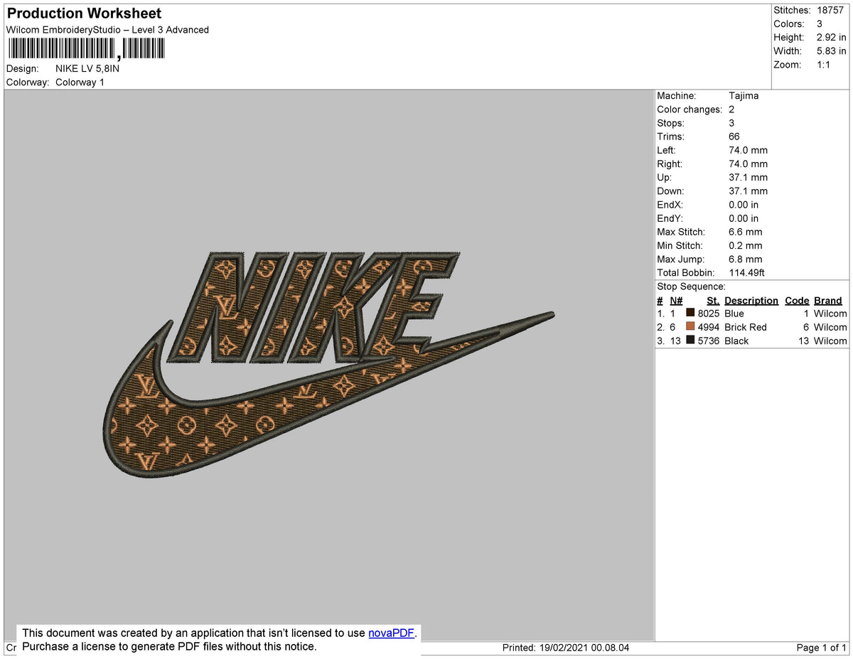 Nike Louis Vuitton logo machine embroidery design embroidering process 