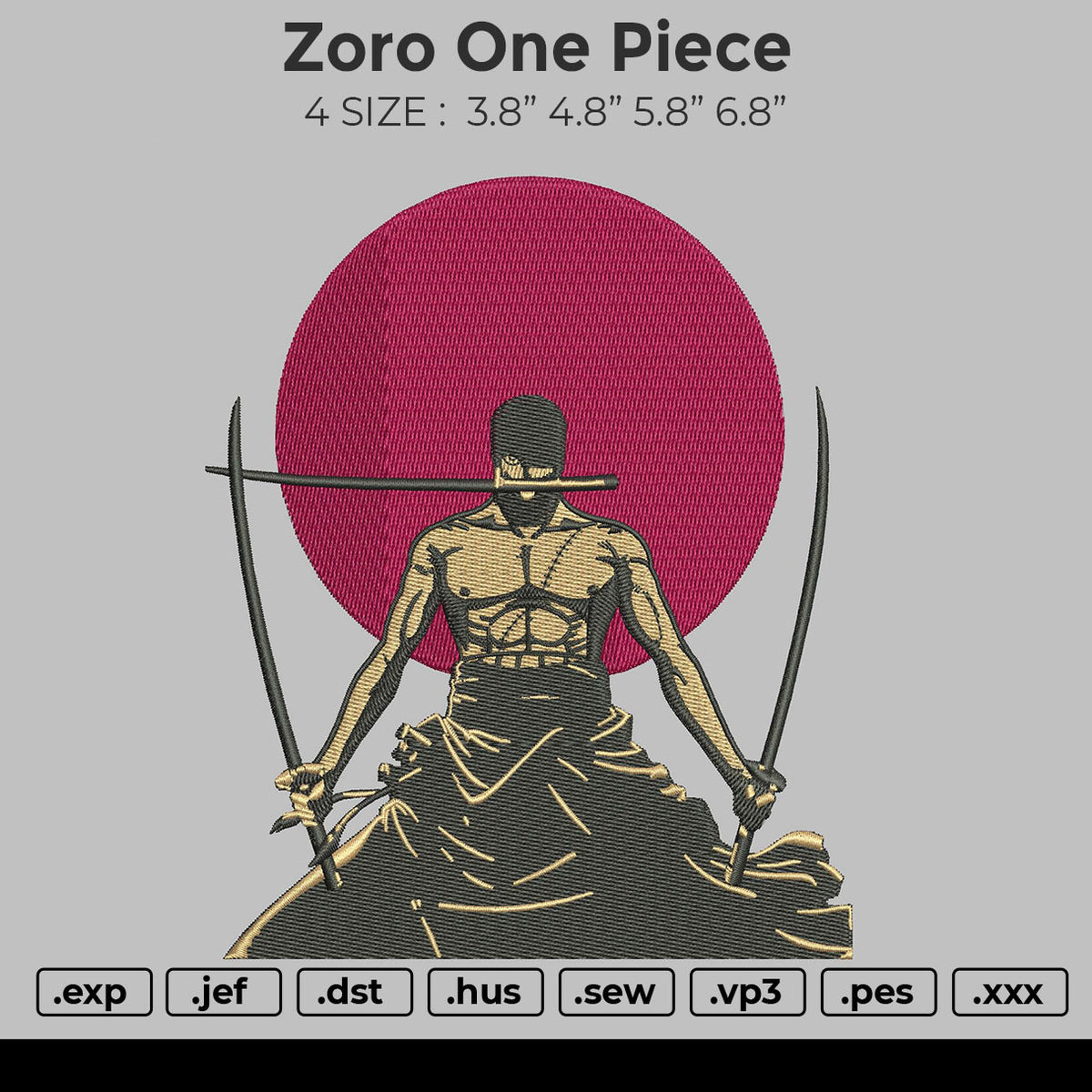 One Piece Zoro Embroidery Design File, One Piece Anime Embro
