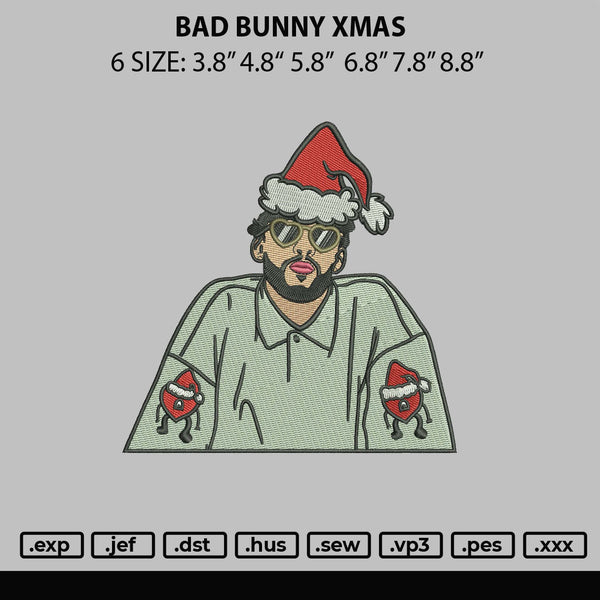 Bad Bunny Xmas Embroidery File 6 sizes