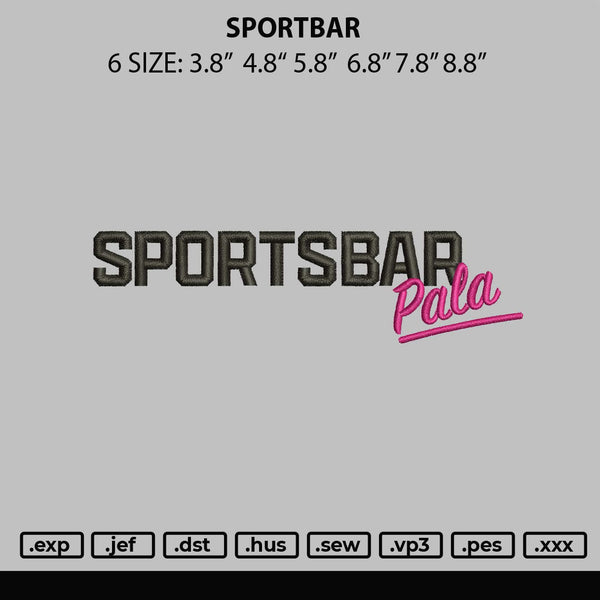 Sportbar Embroidery File 6 sizes