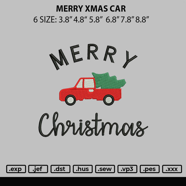 Merry Xmas Car Embroidery File 6 sizes