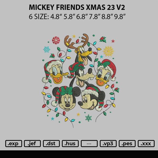 Mickey Friends Xmas 23 V2 Embroidery File 6 sizes