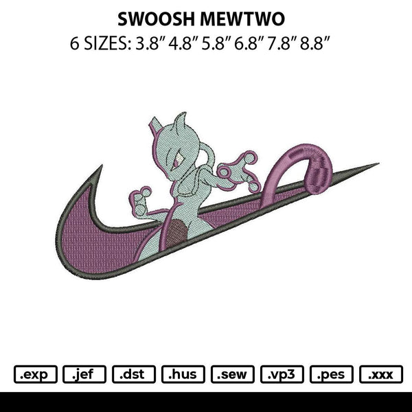 Swoosh Mewtwo Embroidery File 6 sizes