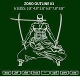 Zoro Outline 03 Embroidery File 6 sizes