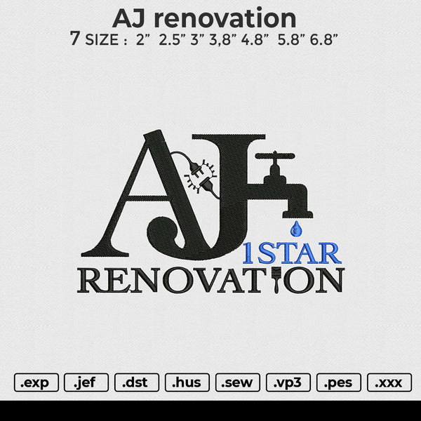 AJ renovation Embroidery File 6 size