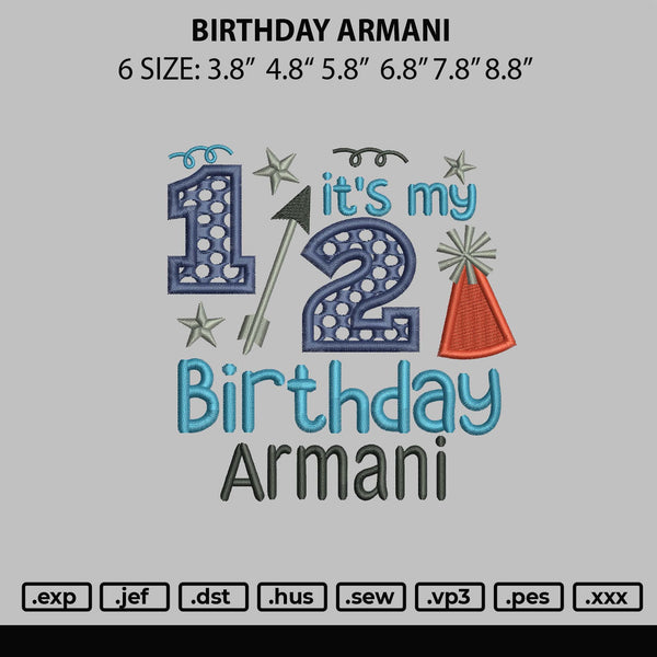 Birthday Armani Embroidery File 6 sizes