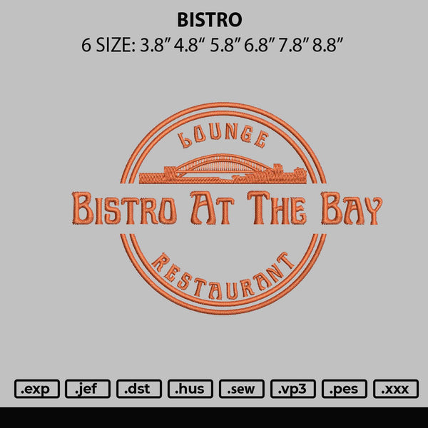 Bistro Embroidery File 6 sizes