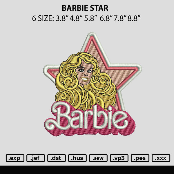 Barbie Star Embroidery File 6 sizes