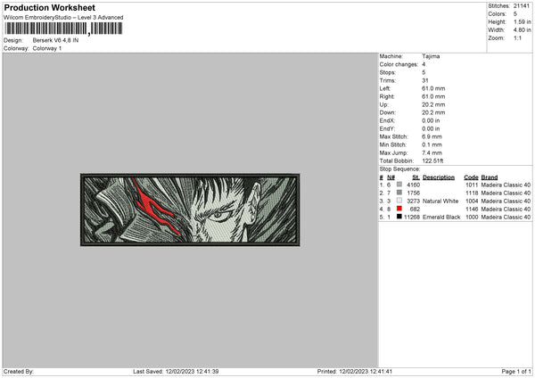 Berserk V6 Embroidery File 6 sizes – embroiderystores