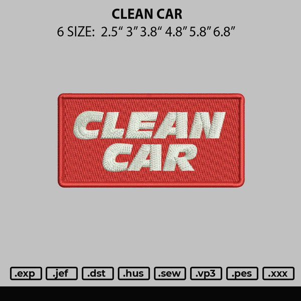 Clean Car Embroidery File 6 sizes