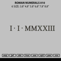 Roman Numerals 010 Embroidery File 6 sizes