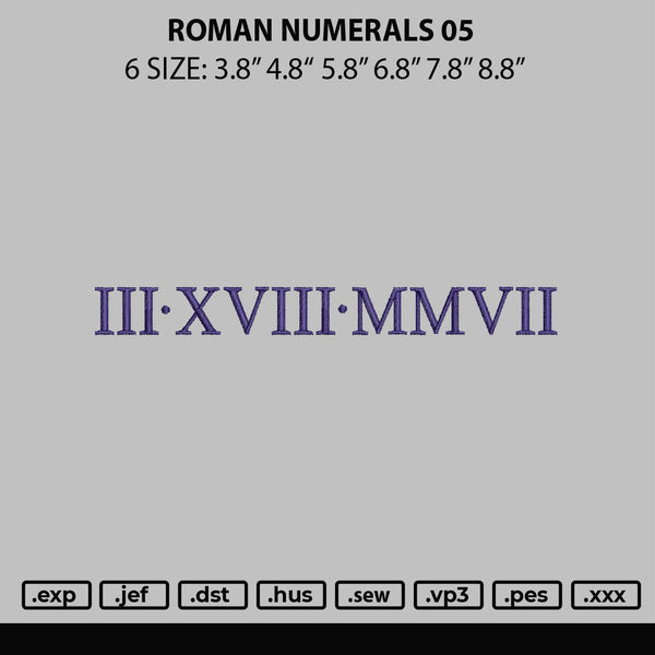 Roman Numerals 05 Embroidery File 6 sizes