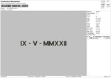 Roman Numerals 09 Embroidery File 6 sizes