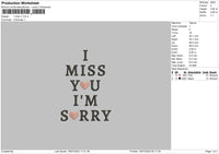 I Miss U Embroidery File 6 sizes