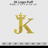 JK logo puff Embroidery File 6 size