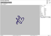 K Heart Logo Embroidery File 6 sizes