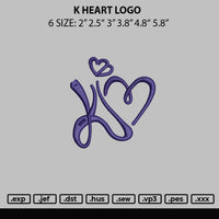 K Heart Logo Embroidery File 6 sizes