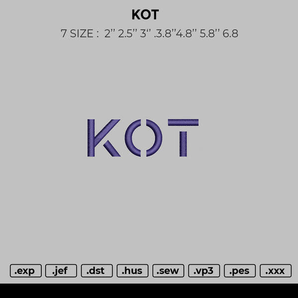 Kot Embroidery File 6 sizes