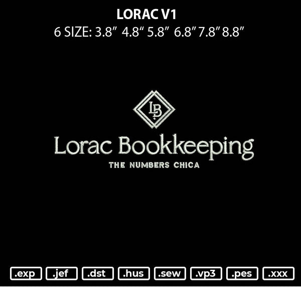 Lorac V1 Embroidery File 6 sizes