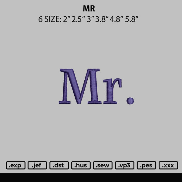 Mr Embroidery File 6 sizes