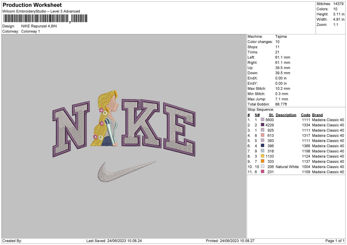 Nike Rapunzel Embroidery File 6 sizes – embroiderystores