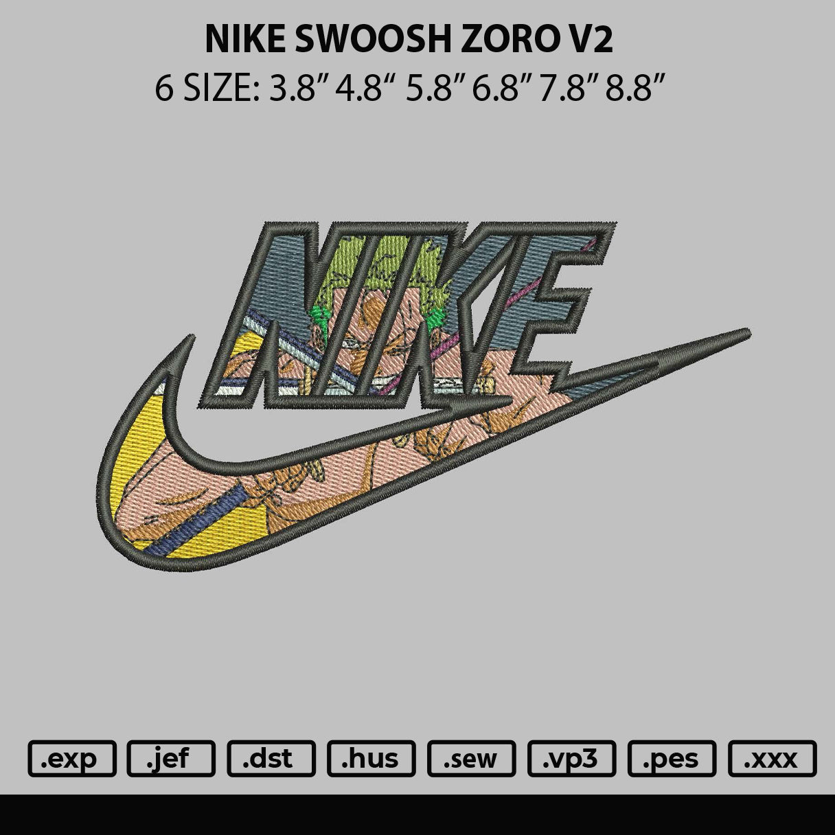 Nike Swoosh Zoro Embroidery File 6 sizes embroiderystores