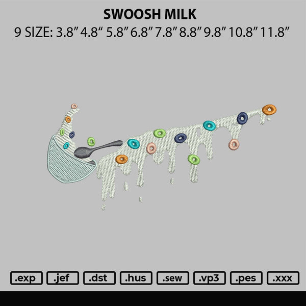 Swoosh Milk Embroidery File 6 sizes