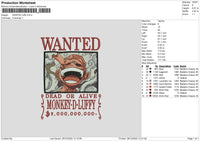 Wanted Luffi Embroidery File 6 sizes