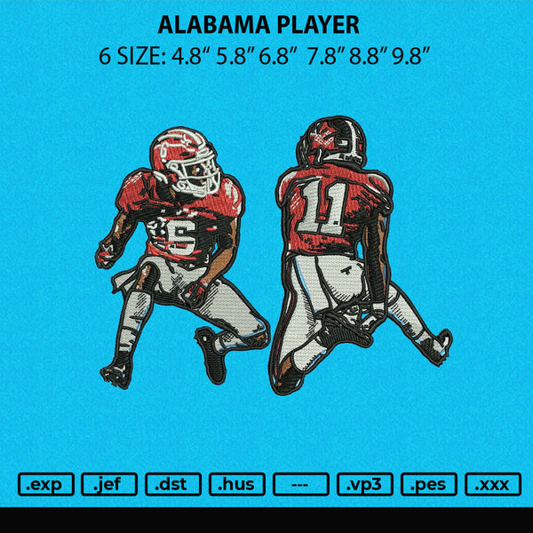 Alabama Player Embroidery File 6 sizes