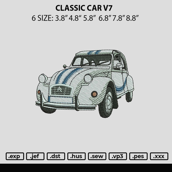 Classic Car V7 Embroidery File 6 sizes