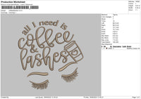 Coffeelashes Embroidery File 6 sizes