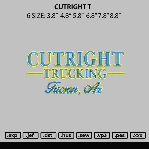 Cutright T Embroidery File 6 sizes