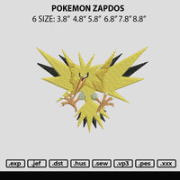 Pokemon Zapdos Embroidery File 6 sizes