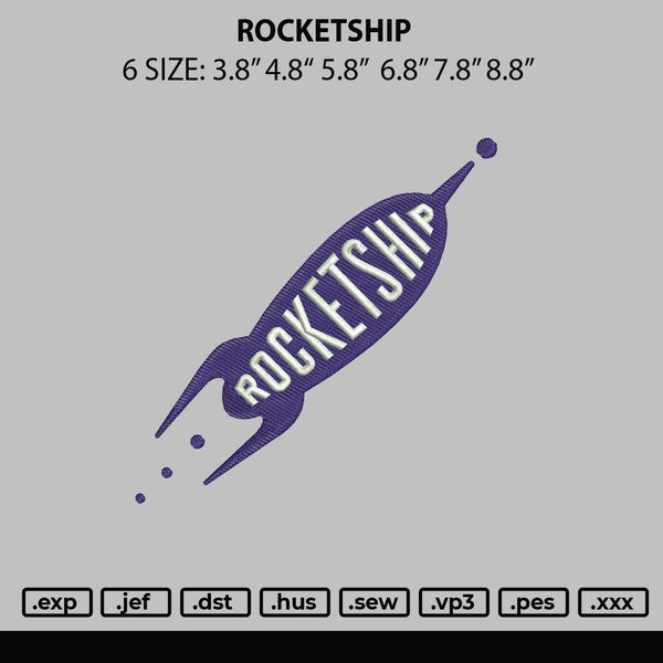 Rocketship Embroidery File 6 sizes