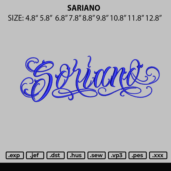 Soriano Embroidery File 6 sizes